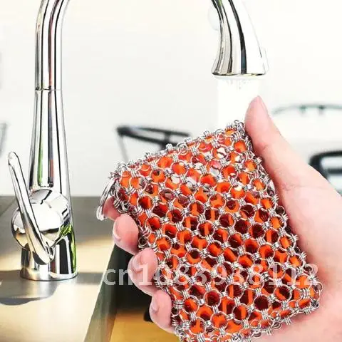

Stainless Steel Chainmail Scrubber for Cast Iron Cleaner Skillet Wok Pot Pan Pre-Seasoned Pan BBQ Grill Brus Kitchen Accessories