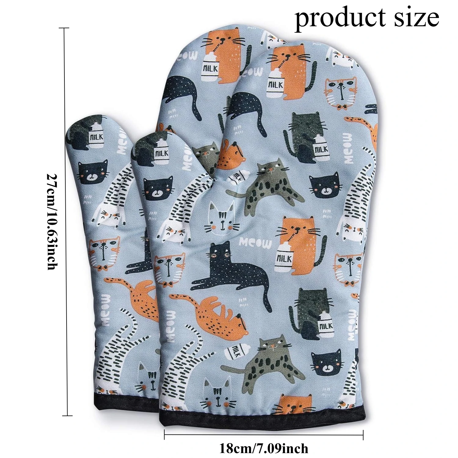 Silicone Oven Mitts Kitchen Gloves Silicone Oven Gloves Cotton Pot Holders 2pcs Microwave Mitts Gloves Thickened Heat Resistant Soft Cotton Cat Print Oven Gloves Kitchen Oven Mitts Baking Accessories