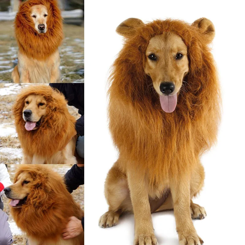

Lion Mane Wig Hat with Ears for Large Dog, Halloween Clothes, Fancy Dress Up Pet Costume, Christmas Cosplay Toy, Pet Accessories