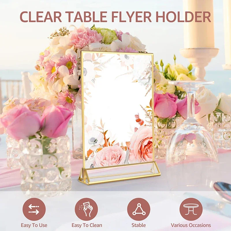 Transparent Acrylic Signage Display Stand Multipurpose Double-sided Gold Frame Wedding Number Plate Table Flyer Menu Card Rack acrylic signage stand
