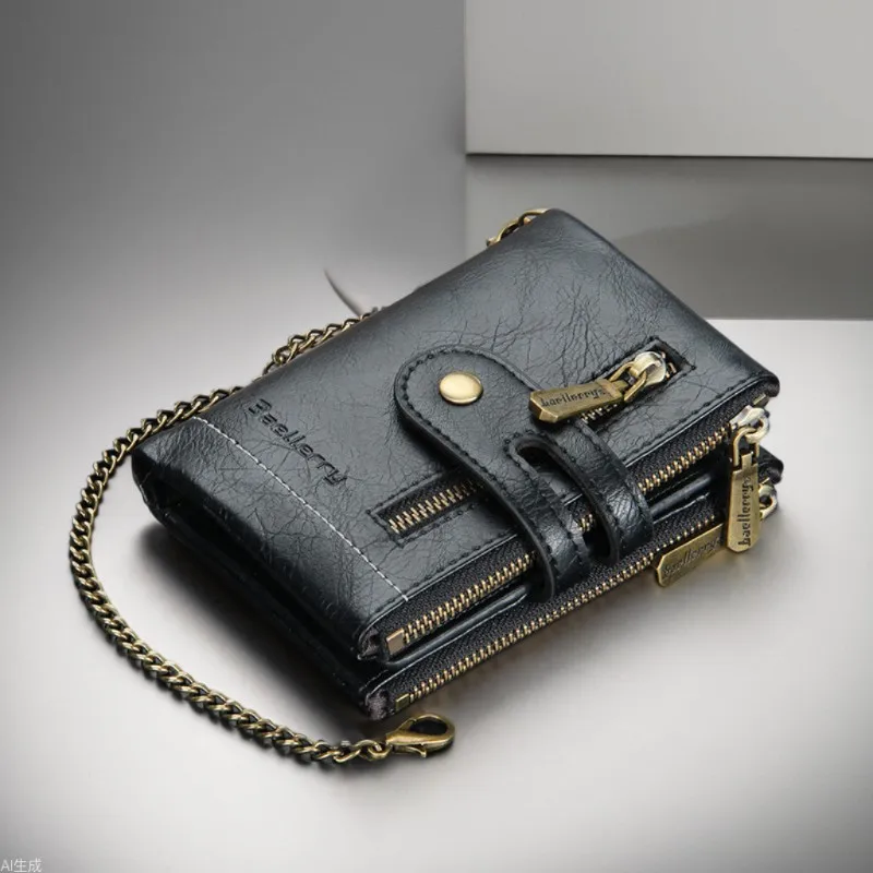 New Men's Short Wallet Premium Business Dual Zip PU Retro