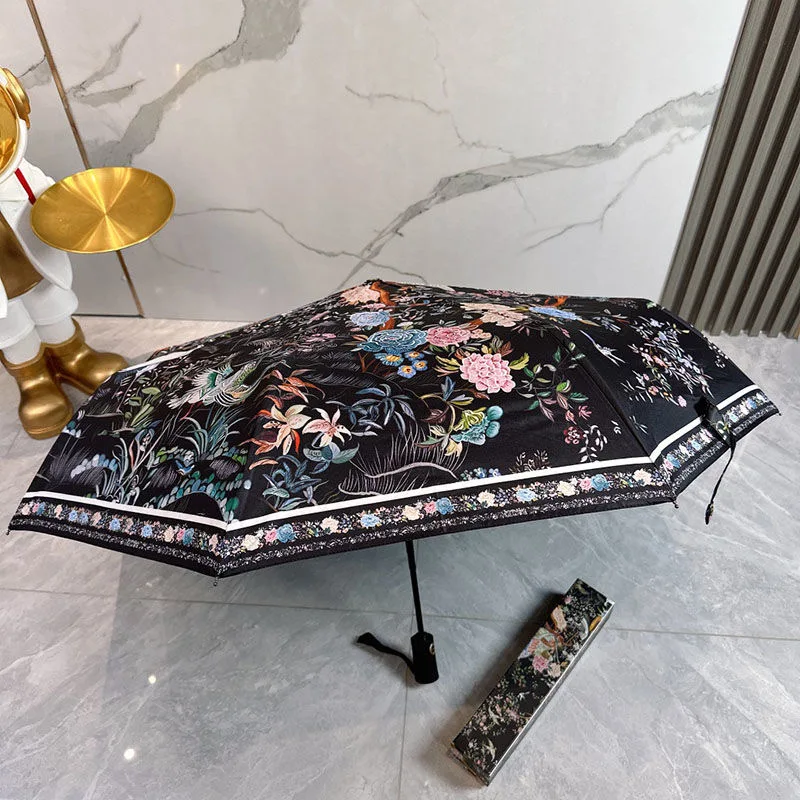 Folding Automatic Umbrella Sunscreen UV Phoenix Bird Sunshade for Women