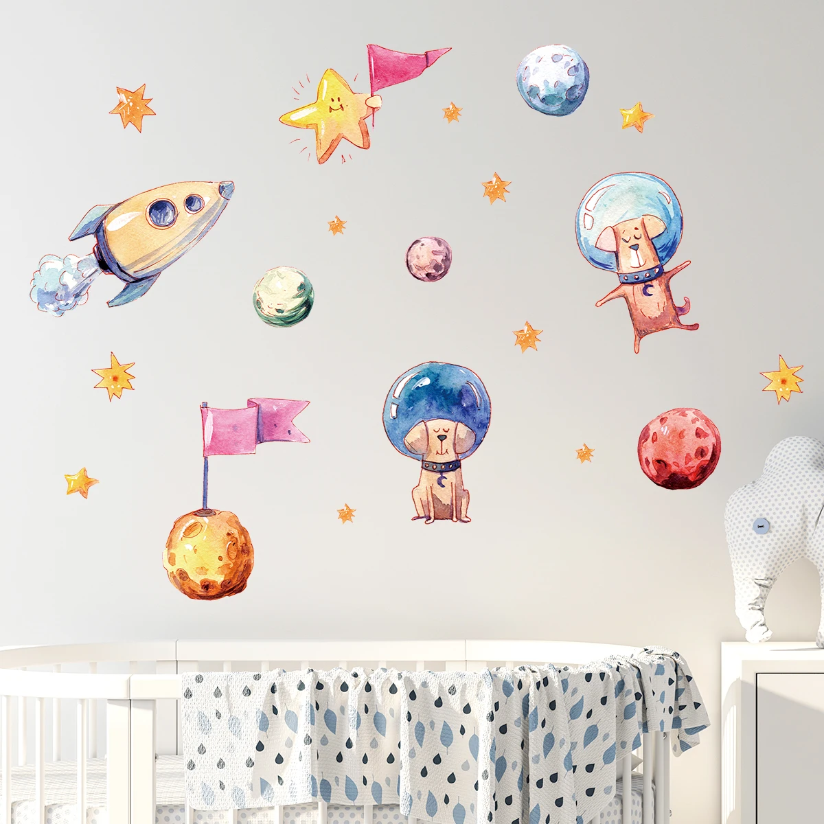 Cartoon Astronaut Moon Planet Glowing Wall Stickers 1Pc for Baby Kids Room Bedroom Living Room luminous wall stickers wall stickers vinyl decal stickers