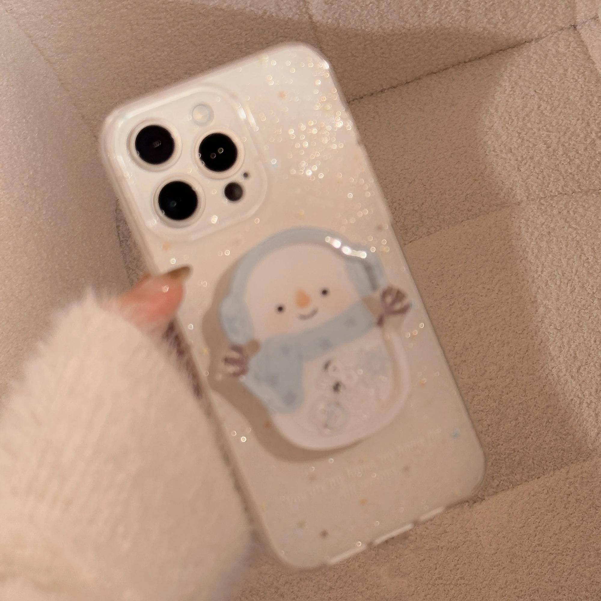 Ins Blue Scarf Snowman Star Bracket Bow Bracelet Glitter Powder Phone Case for iPhone 16 15 14 13 12 Pro Max 11 Back Cover Funda