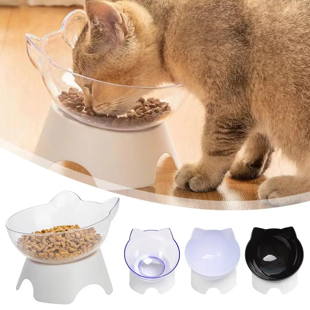 Plastic Tilted Elevated Cat Bowl Pet Food Bowl Tilt Supplies Bowl High Pet Bottom Protector Feeding Neck Antichoking Bowl NEW 2