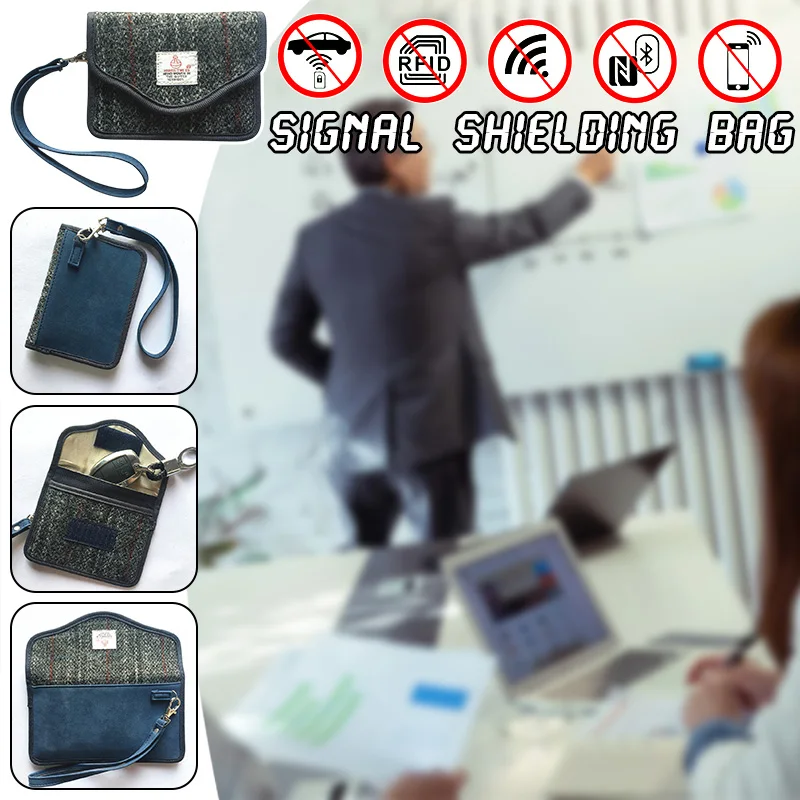 Woolen Fabric Car Key Faraday Bag RFID Anti-radiation Signal Shielding Mobile Phone Bag Double-layer Anti-magnetic Scanning  Bag 4