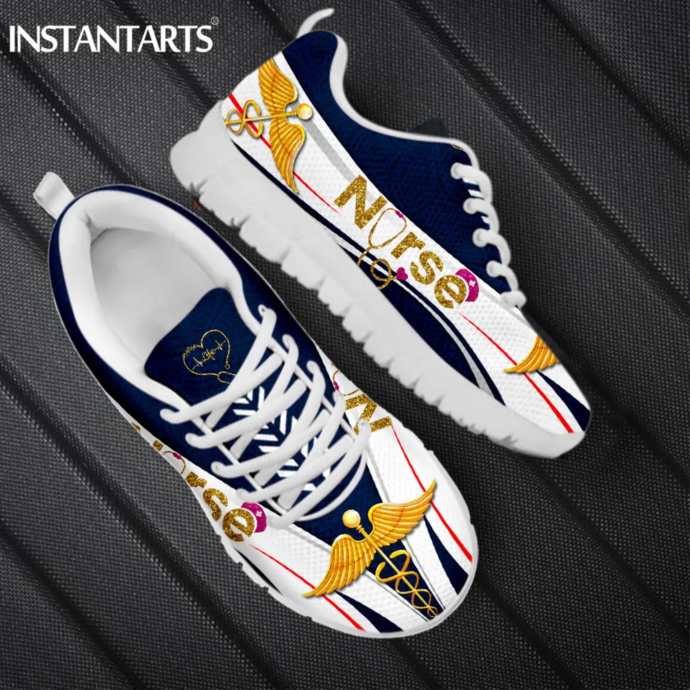 

INSTANTARTS Breathable Running Sneakers for Women Nursing Shoes EMT EMS Paramedic Pattern Female Flat Shoes Casual Zapatillas