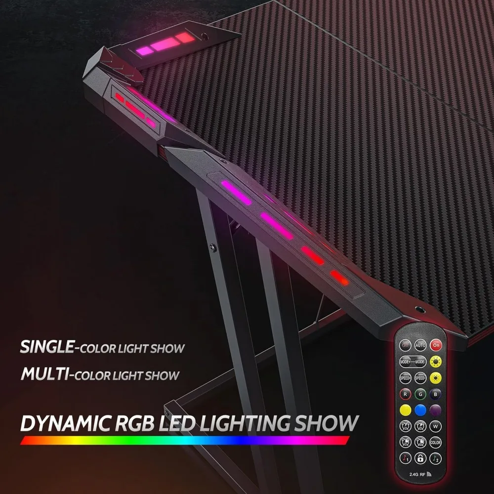 47 inch Gaming Desk with LED Lights for Home Office, Black 5