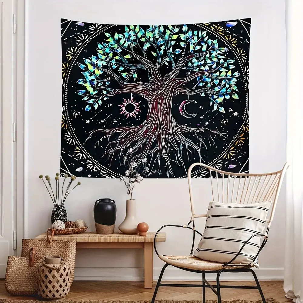 1Pcs 75x58cm Tree of Life Black Light Tapestry 2
