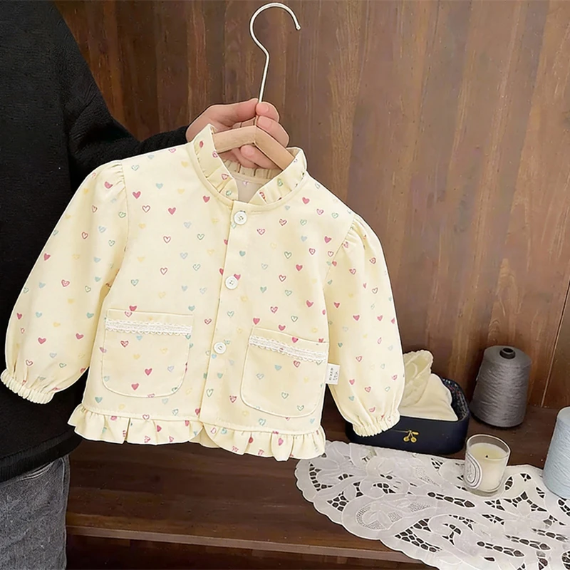 여아 코트 봄 얇은 서양식 아동복 여아 가디건 가을 공주풍 꽃무늬 한국 스타일 스탠드 칼라 상의