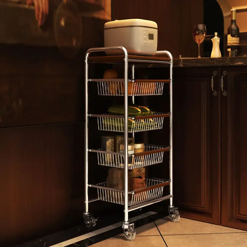 Middle Restaurant bar trolley cart household Dining room storage shelf partition move snacks storage sofa side narrow shelves