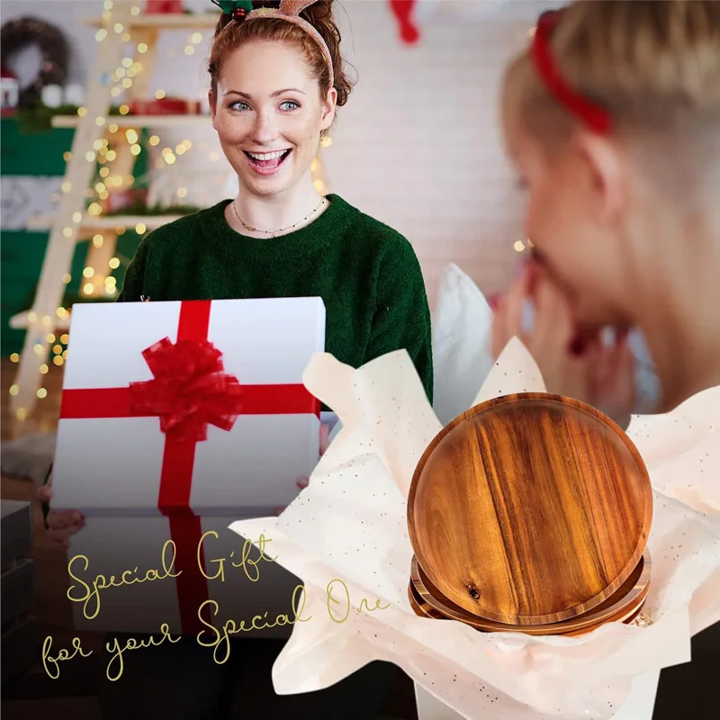 1Pc Wood Plate Round Wooden Dish Plate Small Snack Cake Dessert Plate Dinner Tray Kitchen Tableware Accessories