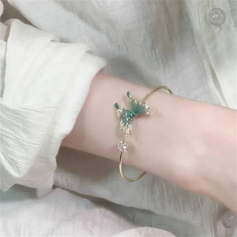 Forest Butterfly Zircon Open Bangle Bracelet Fashion Design Insect Bracelet Daily Matching Jewelry Gift