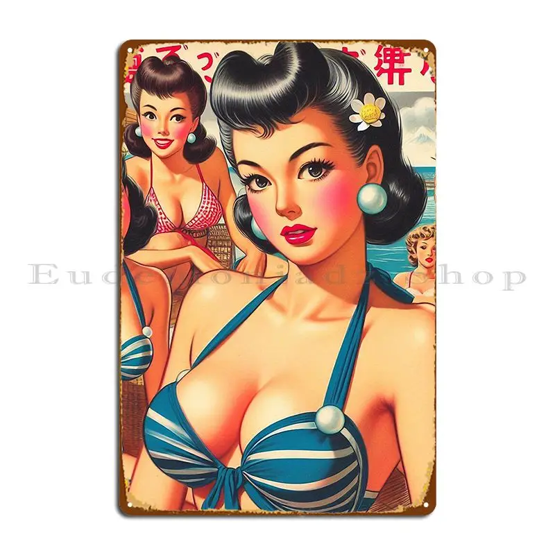 

Vintage Japanese Girls Metal Signs Club Custom Pub Mural Designing Wall Mural Tin Sign Poster