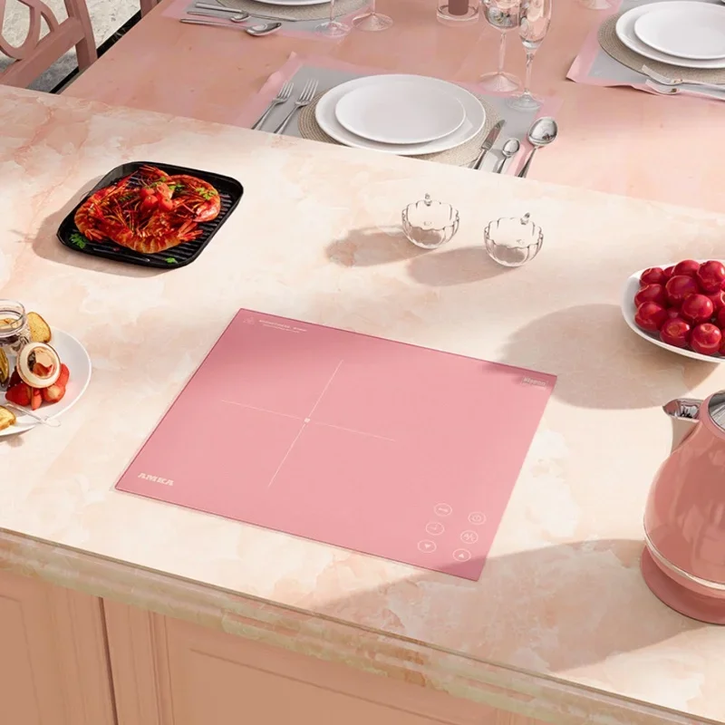Amka Built-in Induction Cooker 220V 2200W Microcrystalline Tempered Panel Induction Cooktop Pink Touch Control Built-in Hob