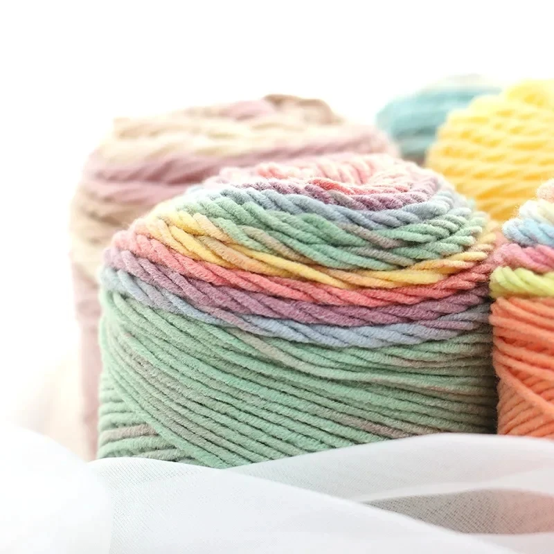 3pcsX100g Rainbow Yarn 5 Strand Segment Dyed Yarn DIY Handmade Knitted Yarn for Sweater Hat Scarf Sofa Cushion Cake Yarn 193M 5