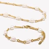 E.B.belle Wire Spring Chain Gold Plated Stainless Steel Chain Mixed with Freshwater Pearl Choker Necklaces Bracelets For Women
