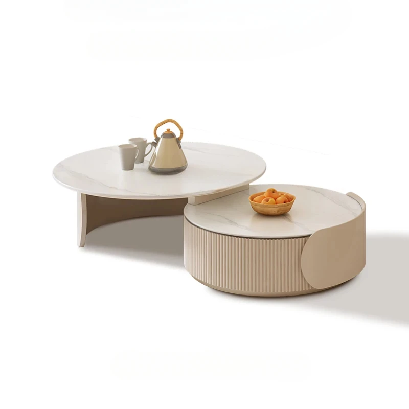 

Stone Plate round Tea Table French Cream Style Light Luxury Modern Simple Size round Combination