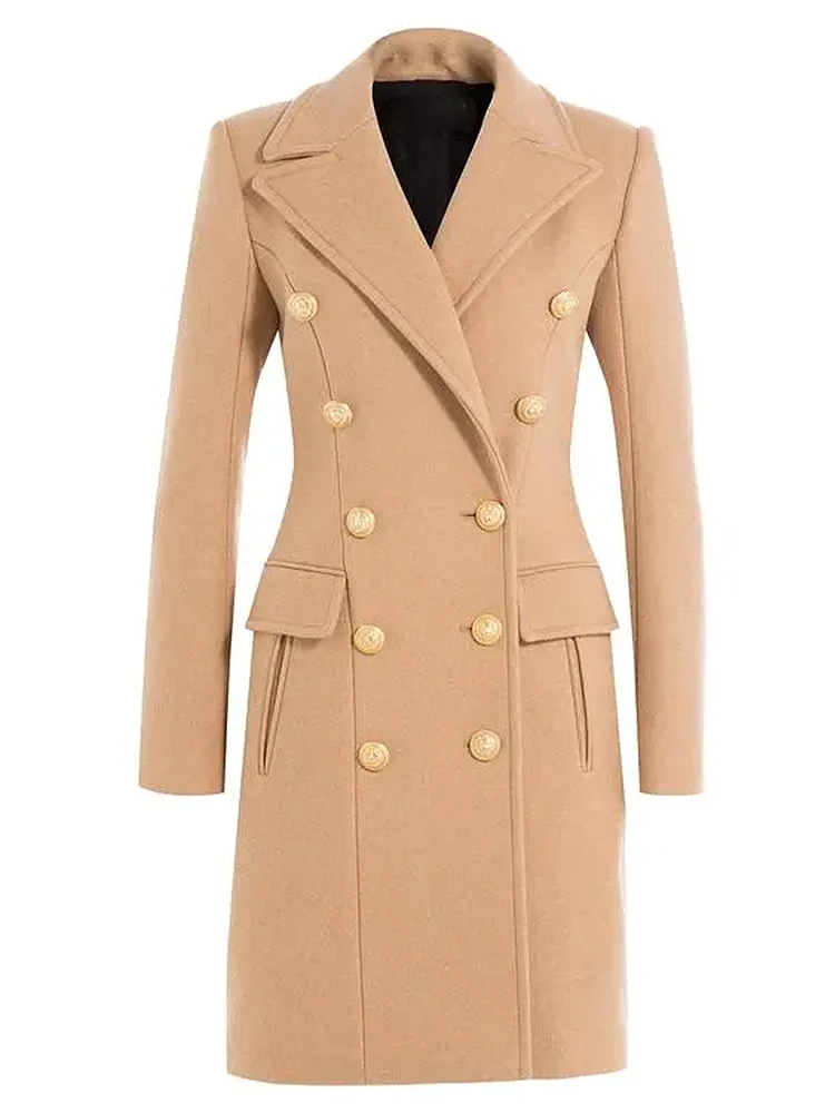 

TOP QUALITY Newest 2024 F/W Fashion Designer Overcoat Women's Classic Lion Buttons Double Breasted Slim Fitting Wool Coat