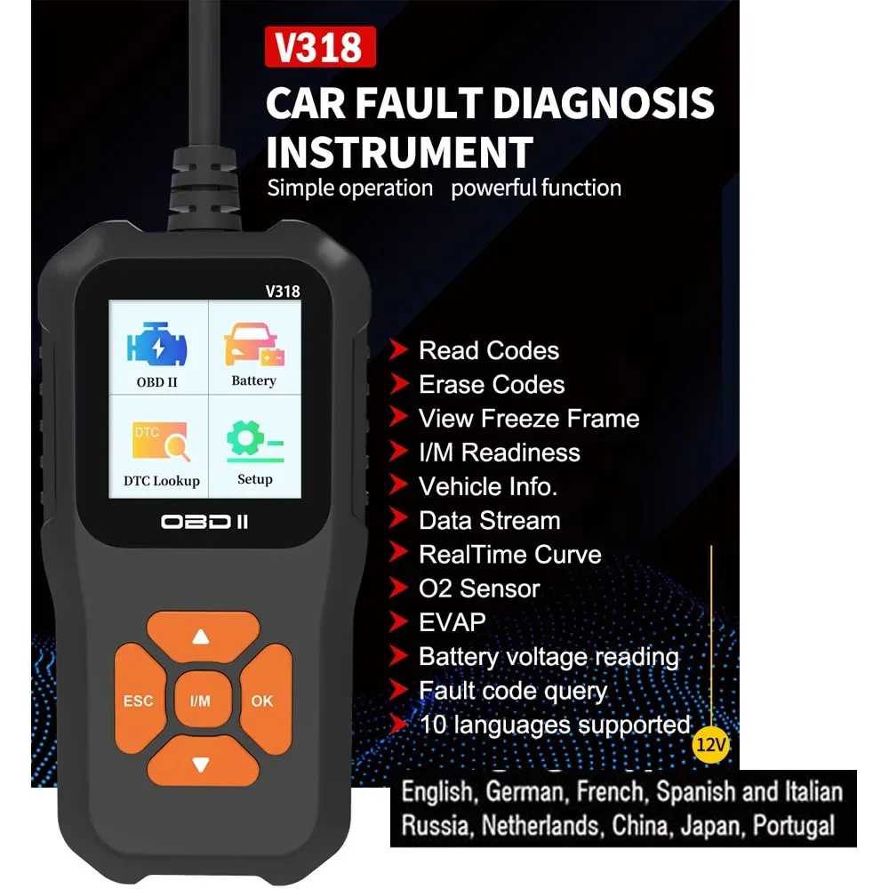 Multi V318/V309 Multilingual Car Full OBD2 Diagnostic Tools Automotive  Professional Code Reader OBD2 Scanner Auto Accessories