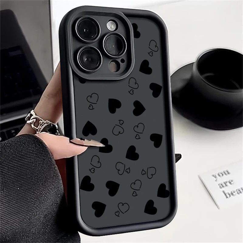 thumbnail image 1 of Funda de teléfono para iPhone 16 15 13 14 Pro Max 11 12 13 Mini 7 8 Plus XR X XS Max SE2022 Funda mate suave a prueba de golpes con estampado de corazón, 1 of 5