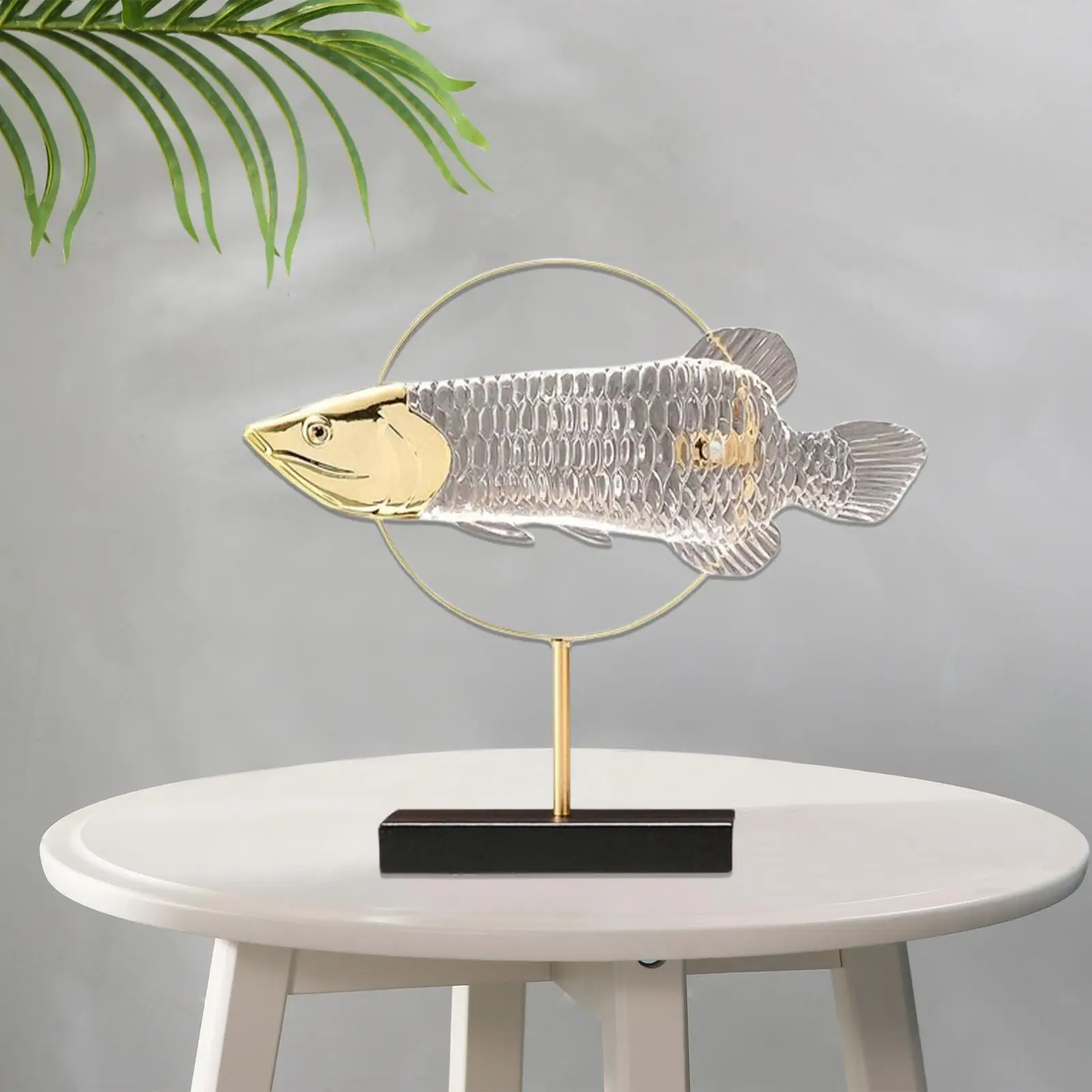 Resin Figurine Gift Golden Arowana Statue for Desktop Living Room Fireplace