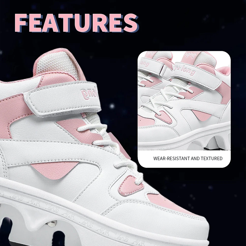 Unisex Dual-Purpose Pop-Up Sneakers with Wheels High Top 4-Wheel Speed Roller Casual Skating Shoes for Women