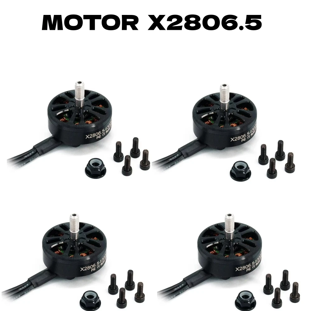 Moteur Brushless X2806.5 pour Drone FPV monté sur un bras de drone, hélices attachées.