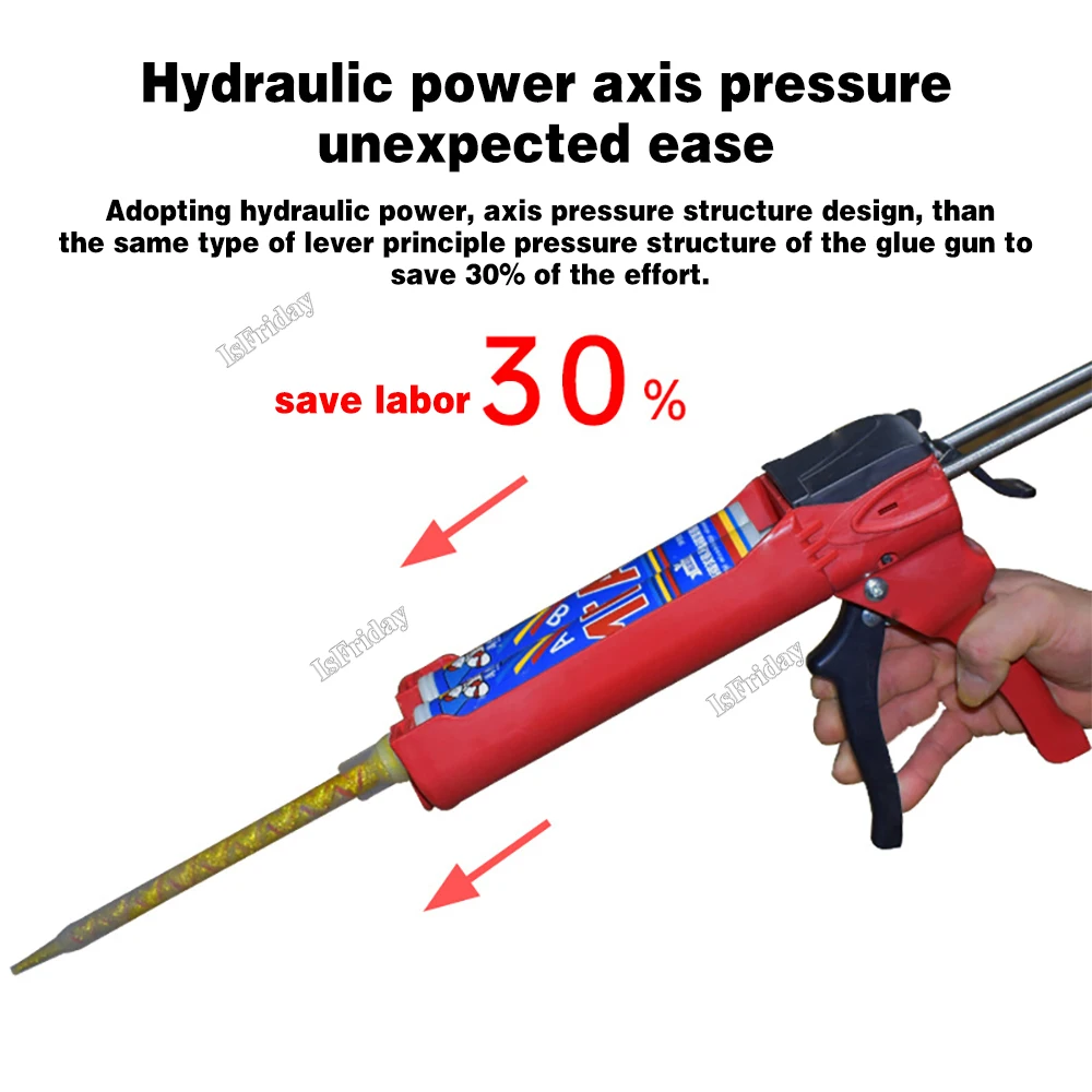 Caulking Gun 400ml Steel Dual Component Cartridge Gun Applicator Hydraulic Manual Handheld Caulk Glue Gun Ceramic Tile Seam Home Repair