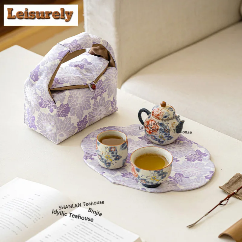 Caramel Glaze Butterfly Love Peony Ruyi Travel Tea Set Kit Antique 1 Pot 2 Cups Tea Making Organizer Portable Picnic Stock Bags