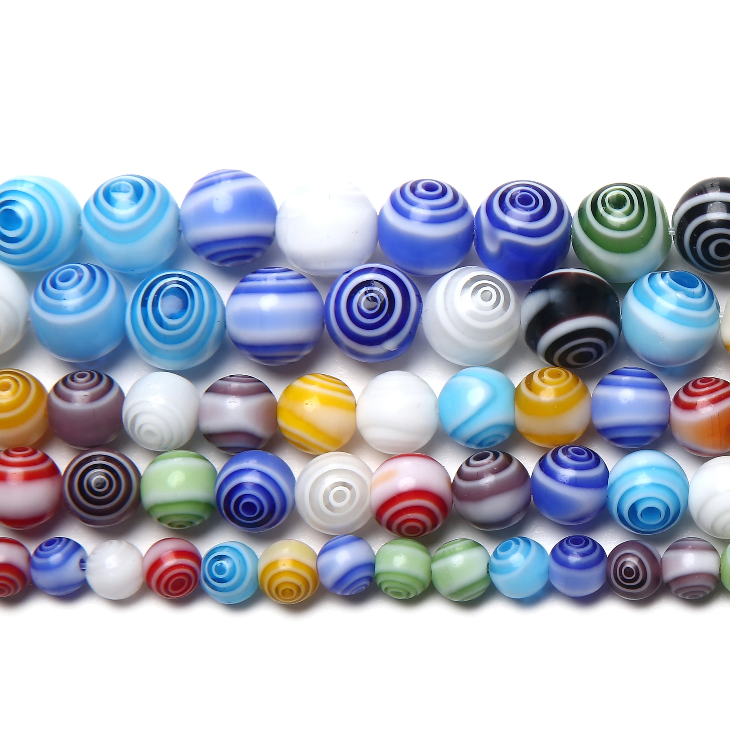 Mehrfarbige Streifen-Millefiori-Lampwork-Glasperlen, 6, 8, 10 mm, Auswahlgröße für die Schmuckherstellung LGB2 – Detail 1