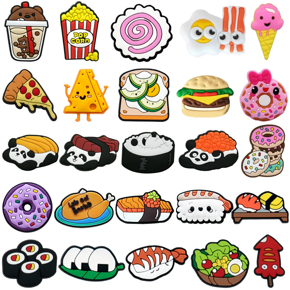 1/25PCS Cute Snacks Series Shoe Charms Decoration,Roasted Chicken Donut Pin for Shoes,Sandals Clog Buckle Accessories