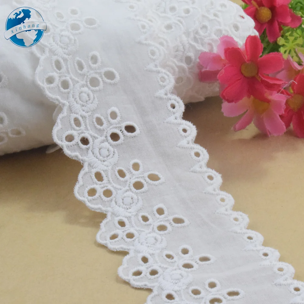 Embroidery White Lace Cotton Fabric 5.5CM Wide Sewing Ribbon Trim Wedding Dress DIY Dolls Colthes Curtain Accessories#4326