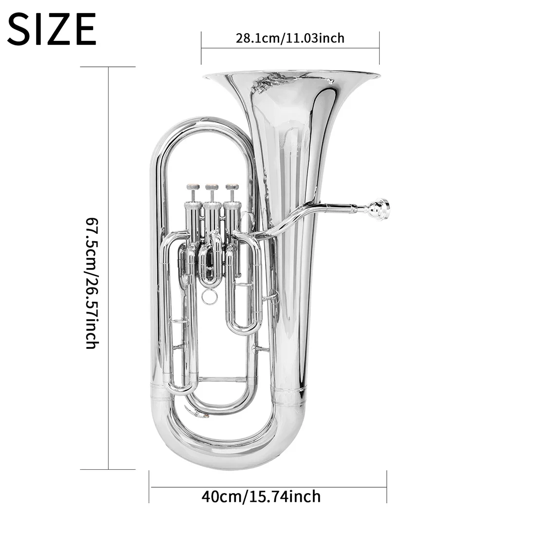 SLADE Bb Flat Euphonium 3-Key Vertical Key Professional Brass Instrument Silver Plated Baritone Horn for Musicians