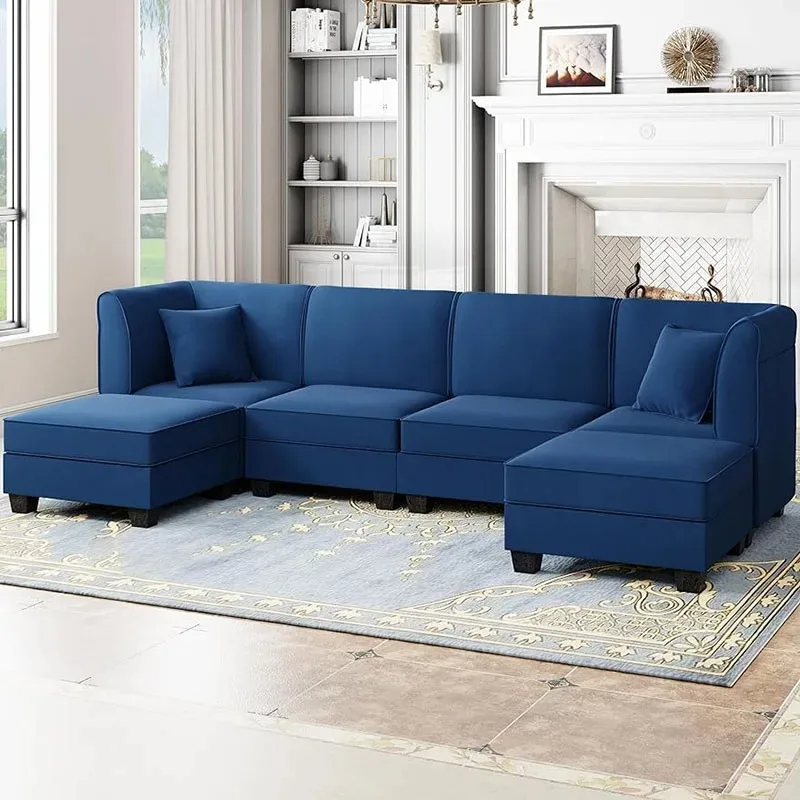 

Daybed Recliner Living Room Sofas Sectional Couch Luxury Ottoman Floor U Shaped Sofa,Dark Blue Livingroom Sofa Set Furniture