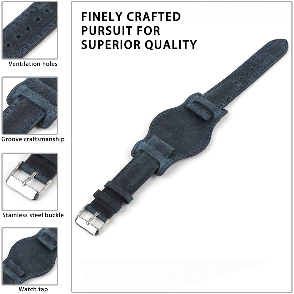 Genuine Cowhide Retro Leather Watch Band with Mat Bund Strap