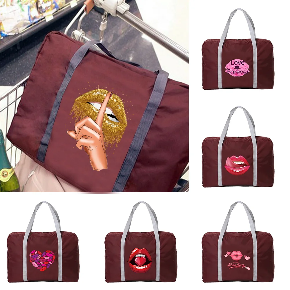 

Fashion Foldable Travel Bags Unisex Large Capacity Bag Luggage Women Mouth Print Handbags Men Portable Clothes Organizer Tote