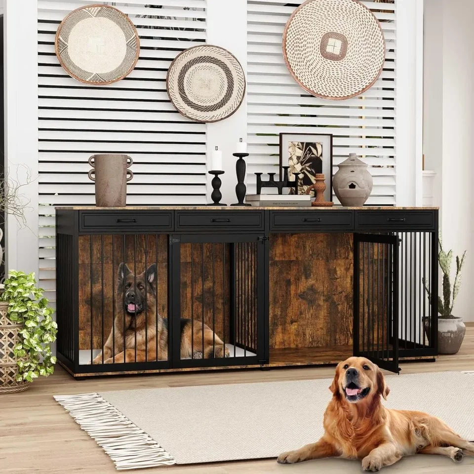 Extra Large Double Room Wooden Dog Crate Furniture