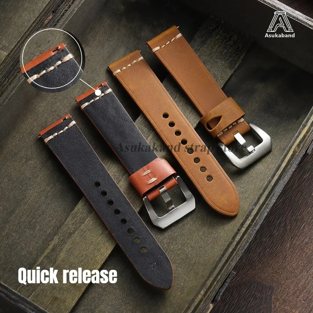 Vintage Crazy Horse Oil Wax Leather Watch Strap with Pin Buckle - Universal Men's Accessory