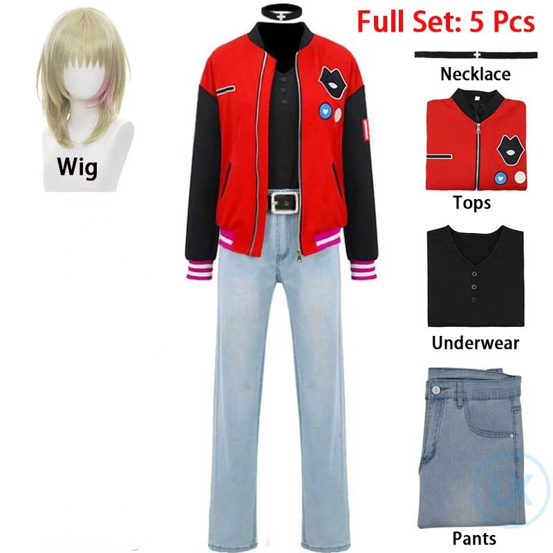 

Cosplay Costume Anime Kawai Rika Uniform Suit Fashion Red Jacket Jeans Tops Wig Halloween Gifts