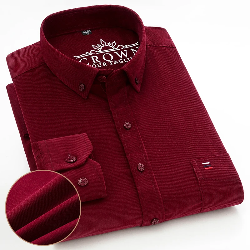 Cotton Corduroy Shirt for Men Oversized Long Sleeve Quality Casual Regular Fit Business Dress Shirts Button Down Autumn Clothing