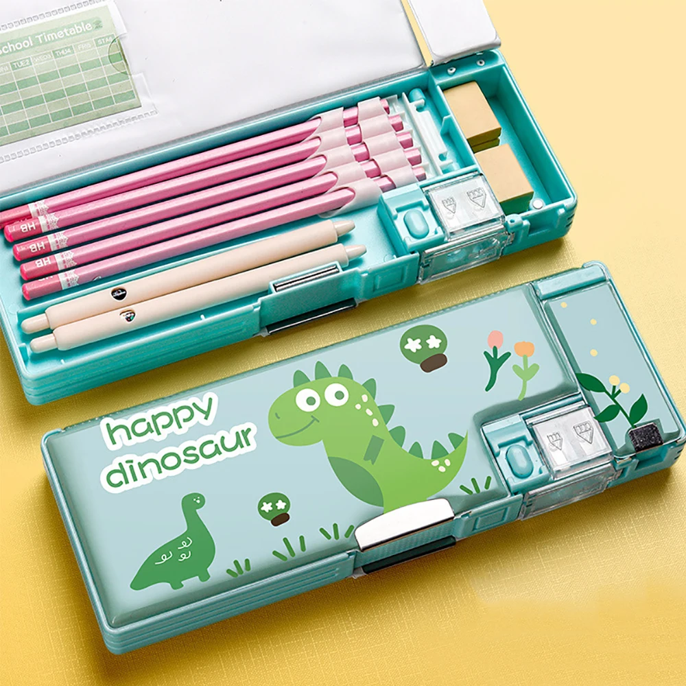 

Cartoon Stationery Box With Pencil Sharpener Plastic Pencil Case School Storage Box Kid Cute Pen Case Pencil Box Boys and Girls