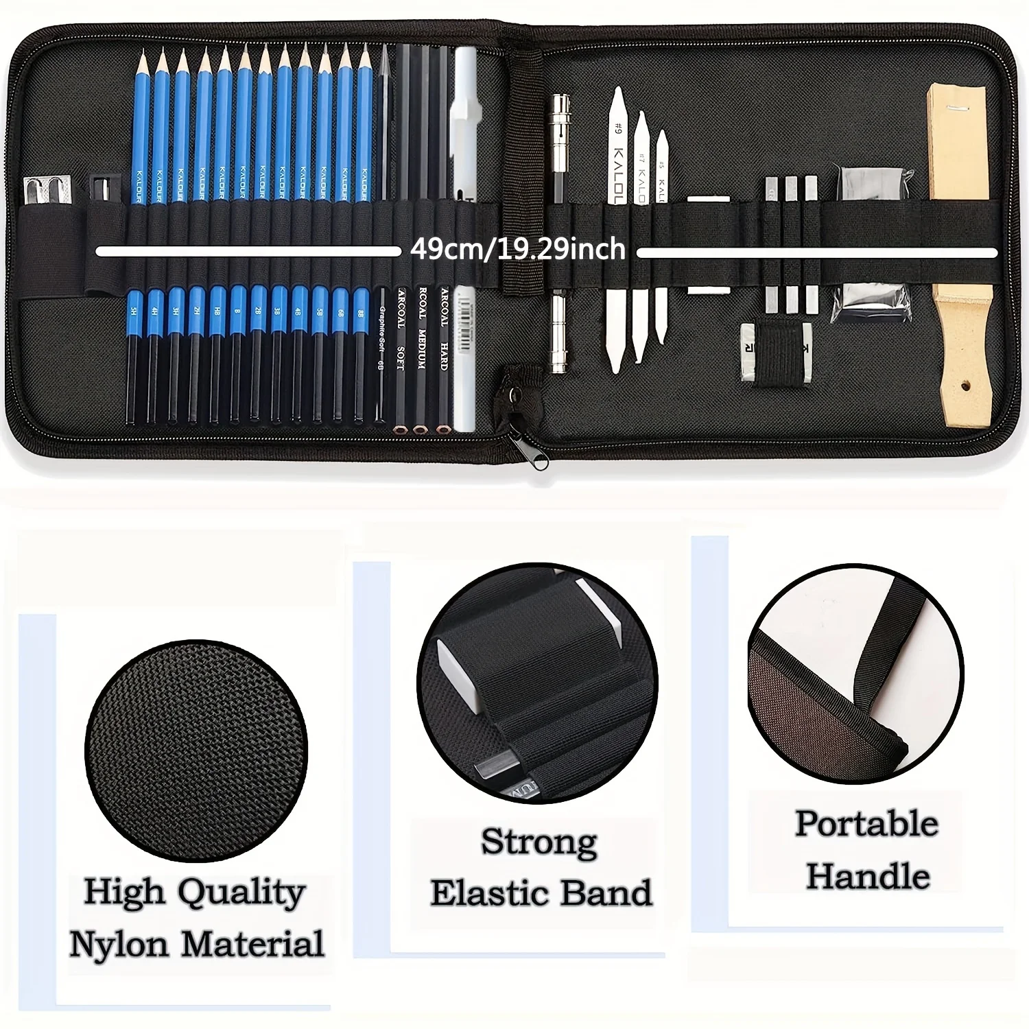 33 Pieces Pro Drawing Kit Sketching Pencils Set Portable Zippered Travel Case-Charcoal Pencils Sketch Pencils Charcoal Stick