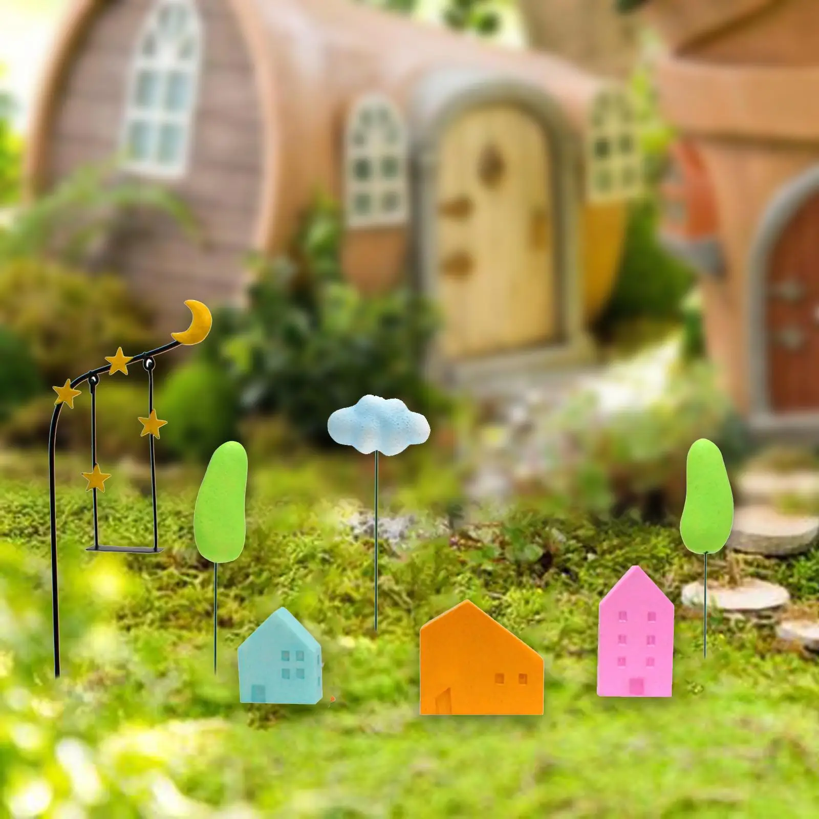 7 Pieces Micro Landscape Ornaments,House Trees Cloud DIY, Garden Accessories for