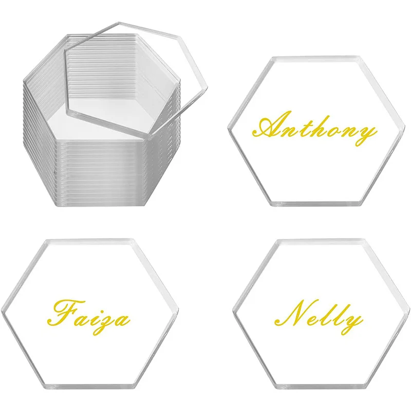 YongPan Acrylic Blanks Hexagon Clear Tag, Acrylic Coaster Hexagon Place Card Names Wedding Signs For Wedding, DIY Crafts Making And Home Decoration