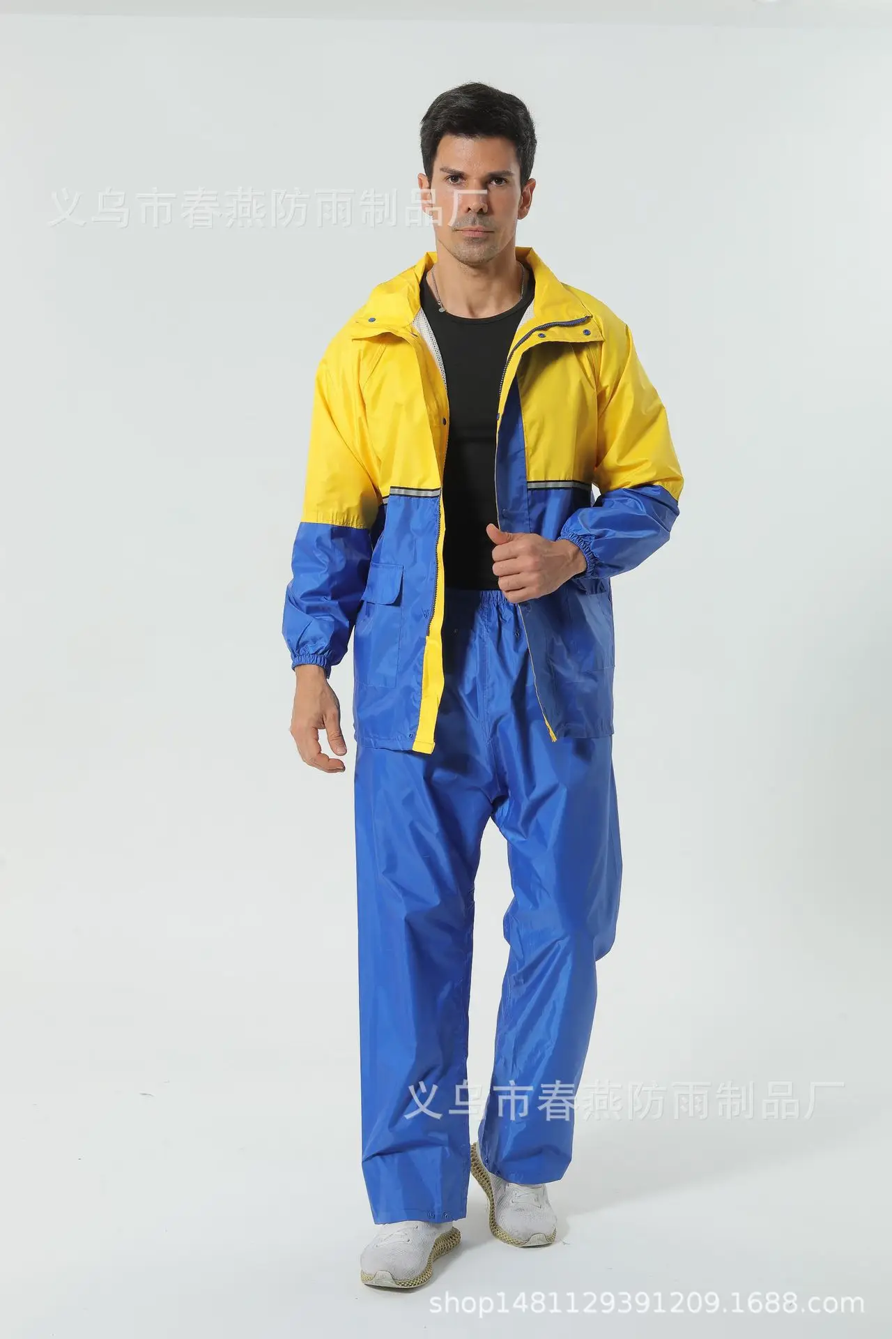 

Factory direct export foreign trade outdoor raincoat color blocking double layer rainproof suit