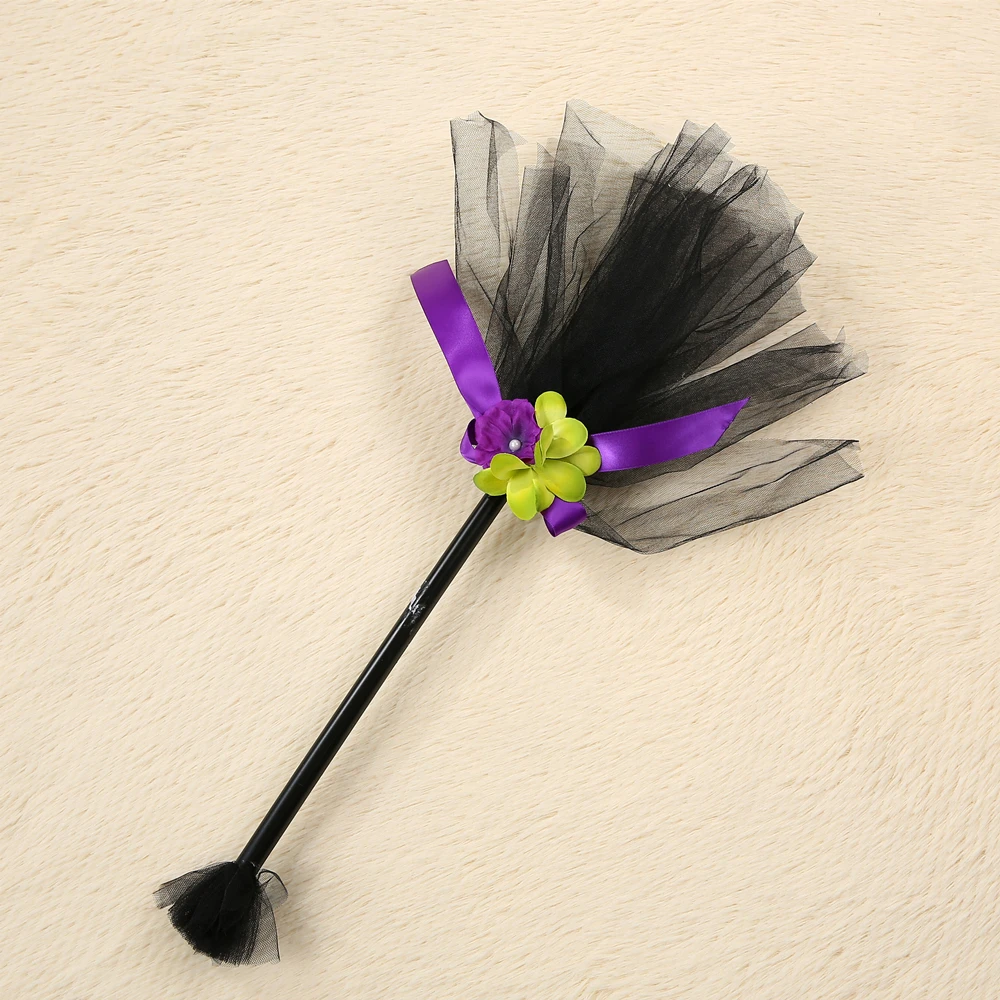 Witch Tutu Skirt Outfit for Girls Halloween Dress Up Costumes with Flower Hat Broom Kids Fluffy Ballet Tutus