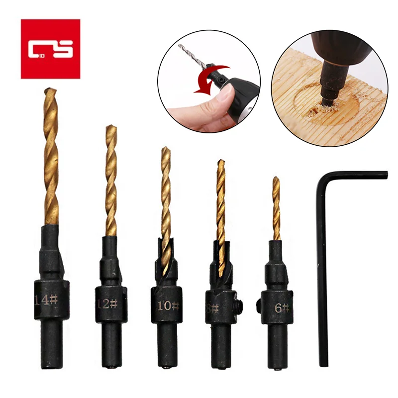 5/6PCS Conical Drill Bit Countersink Drill Woodworking Drilling Pilot Holes HSS Universal Counterbore Cutter Screw Hole