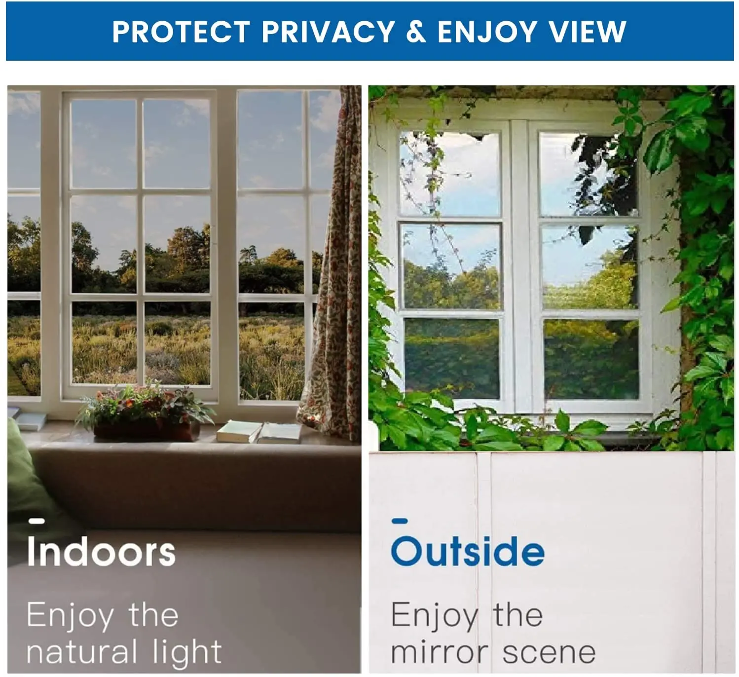 One Way Window Film Privacy Mirror Effect Reflective Window Tint for Home Self Adhesive UV Sun Blocking Heat Control Glass Films