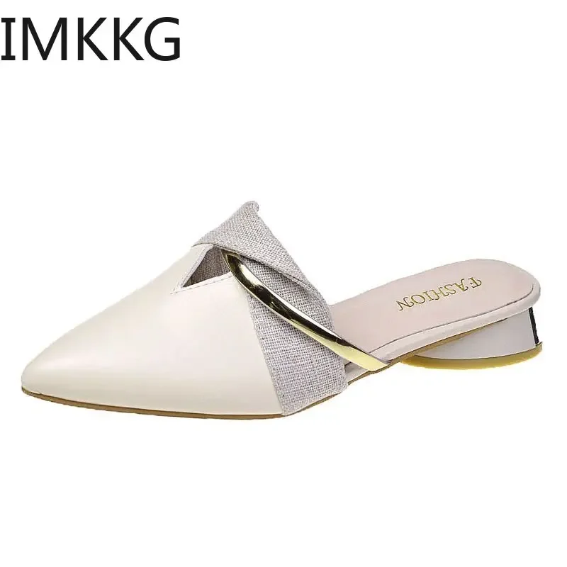 

2024 New Summer Lady Sandals Slippers Soild Color Slip On Pointed Toe Women Low Heels Mules Outdoor Slipper Shoes Woman Slides